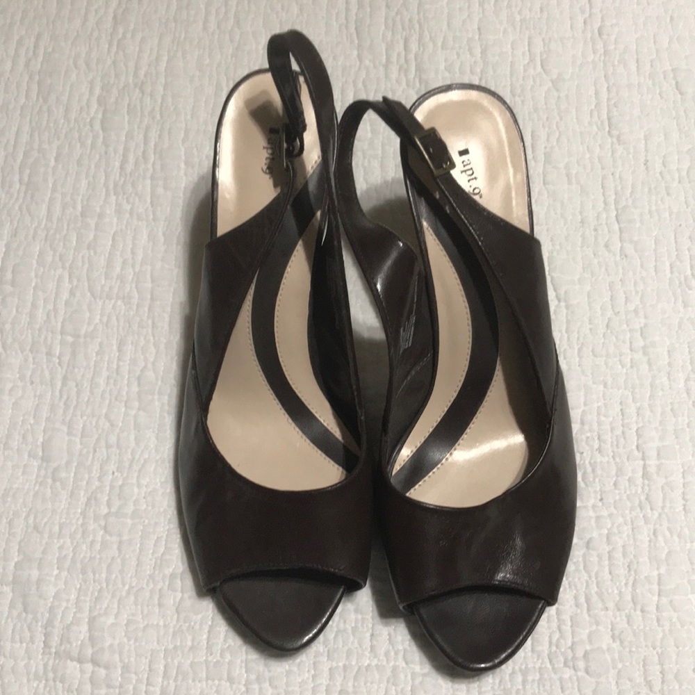 Brown leather sling back heels